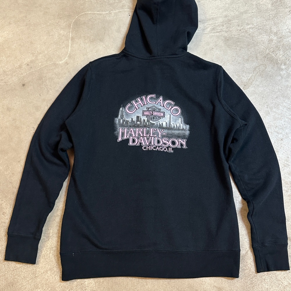 Harley Davidson Bling Full Zip Black Pink Hooded Sweatshirt Chicago IL Large - Picture 5 of 9